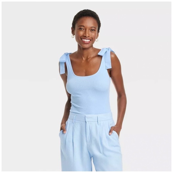 a new day Tops - A New Day Blue Sleeveless Tie Strap Tank Top Casual Ribbed Knit